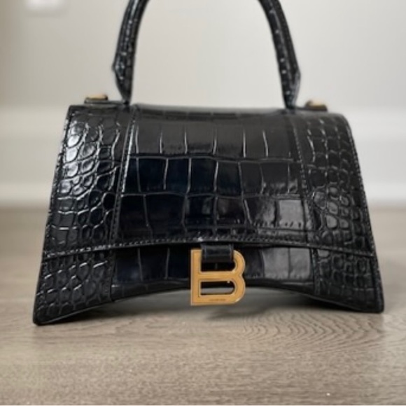 Women’s Hourglass Small Balenciaga Black Crocodile Embossed Bag - Picture 2 of 4